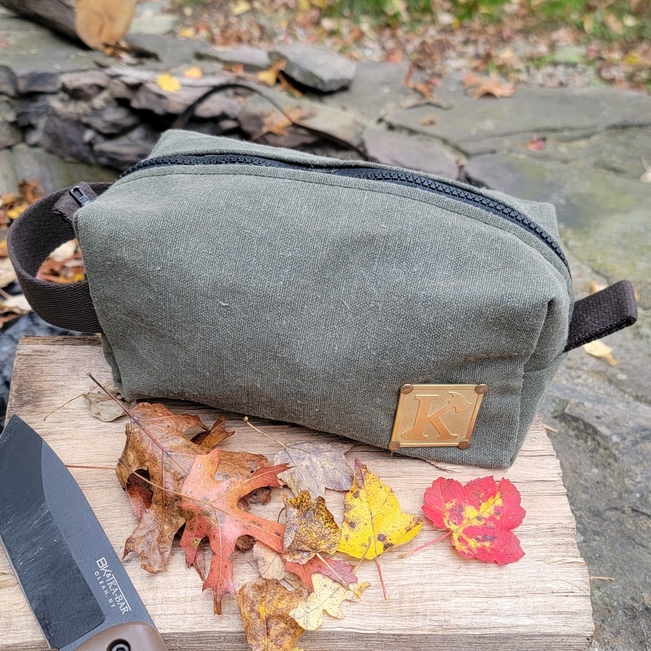 KenyonKraft Waxed Canvas EDC Toiletry Bag – Handcrafted Water-Resistant Dopp Kit
