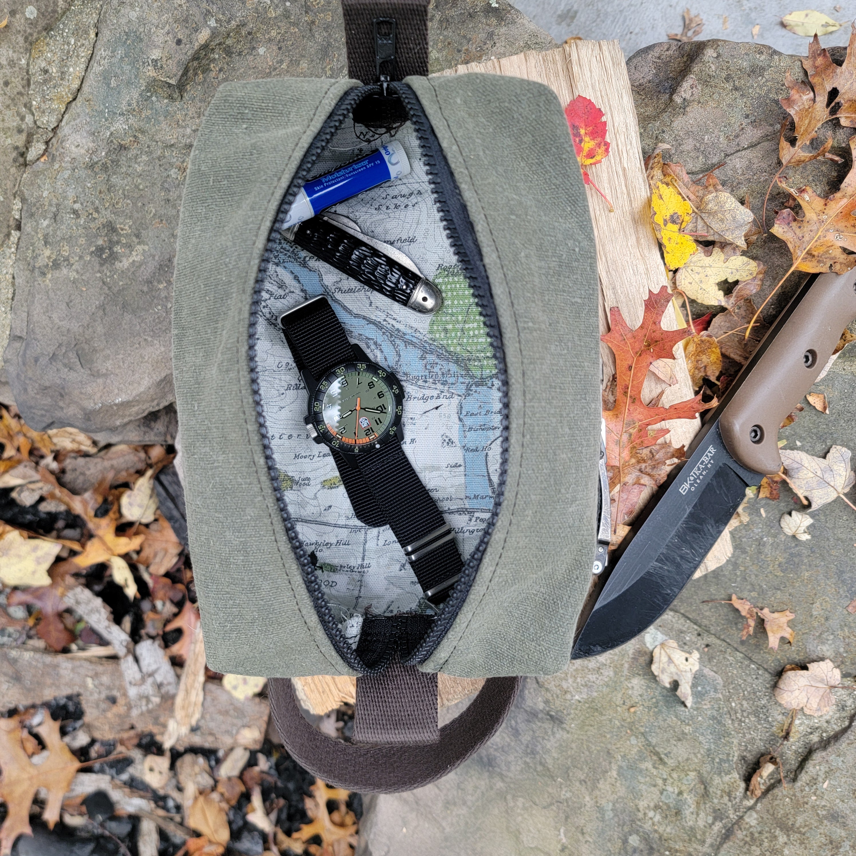 Waxed Canvas EDC Toiletry Bag – Handcrafted Water-Resistant Dopp Kit KenyonKraft